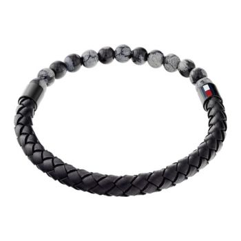 Tommy Hilfiger Fonott bőr és hópehely obszidián gumis karkötő