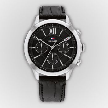 Tommy Hilfiger Morrison fekete bőrszíjas férfi óra