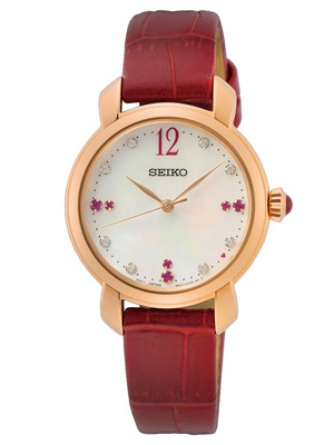 Seiko Piros bőrszíjas rozé színű limitált női óra