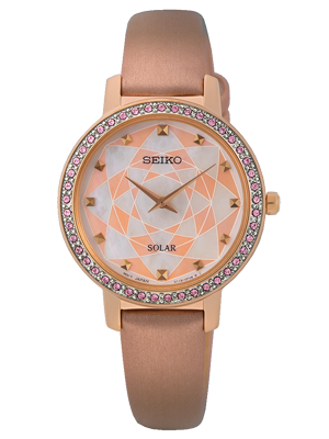 Seiko Solar rózsaszínes mandala gyönygház számlapos női óra