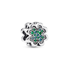 Pandora ékszer Zöld négylevelű dupla ezüst charm