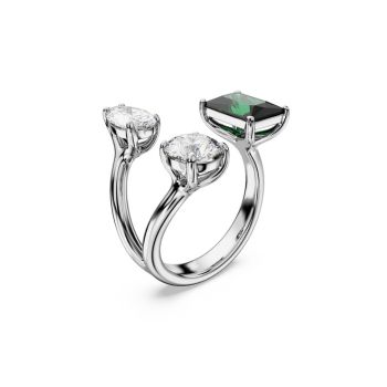 Swarovski Mesmera nyitott gyűrűr zöld és fehér kristállyal