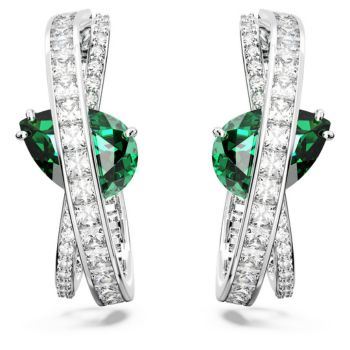 Swarovski Hyperbola ezüst színű karika fülbevaló fehér és zöld kristállyal