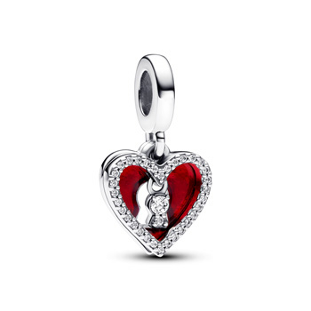 Pandora ékszer Piros szív és kulcslyuk dupla függő ezüst charm