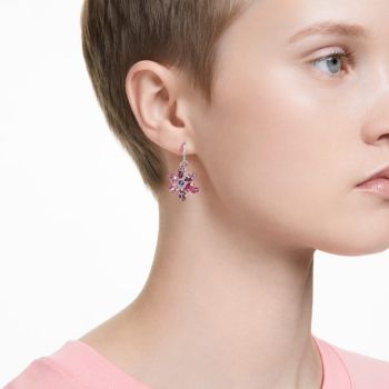 Swarovski Gema ezüst színű fülbevaló virág metszésű rózsaszín kristállyal