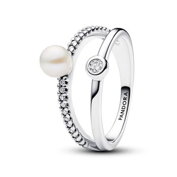 Pandora ékszer Dupla ezüst gyűrű tenyésztett gyönggyel és pávé cirkóniával