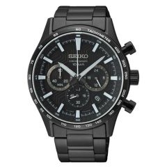 Seiko Neo Sports Chronograph fémszíjas fekete számlapos férfi fekete karóra