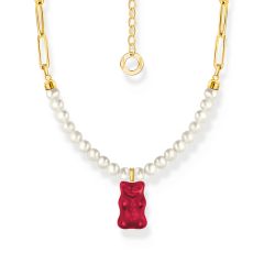 Thomas Sabo Tenyésztett gyöngy és aranyozott ezüst nyaklánc piros Haribo gumi macival