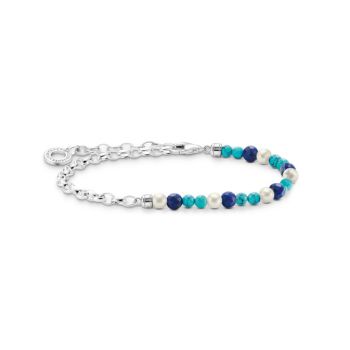 Thomas Sabo Kék kövek és gyöngyök láncos ezüst karkötő