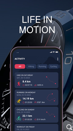 Tissot T-Connect applikáció sport/aktivitás naplózással