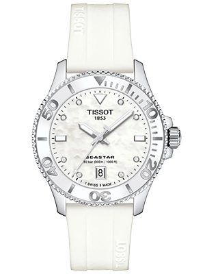 Tissot Seastar 1000 quartz fehér számlapos szilikon szíjas karóra