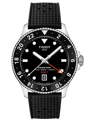 Tissot Seastar 1000 quartz GMT fekete számlapos gumi szíjas karóra