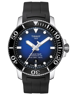 Tissot Seastar 1000 Powermatic 80 kaucsuk szíjas kék számlapos férfi karóra