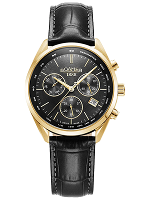 Roamer Pro Chrono fekete számlapos bőrszíjas chronograph férfi karóra