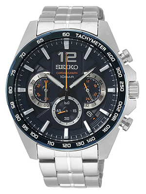 Seiko Ezüst fémszíjas sötétkék kvarc chronograph férfi óra