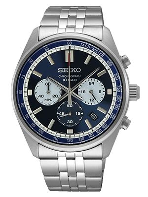 Seiko Fekete és kék számlapos kvarc férfi chronograph ezüst karóra
