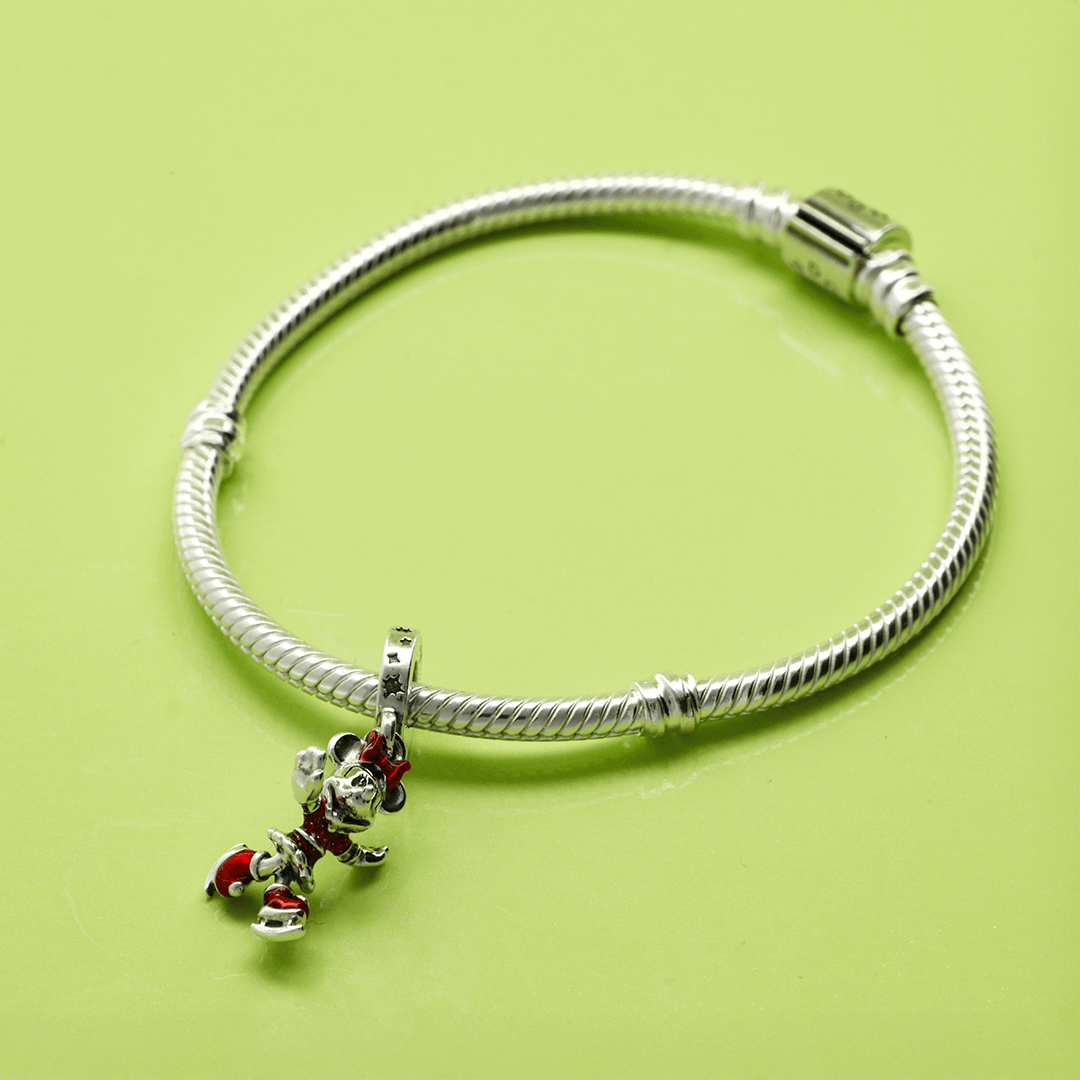 Pandora ezüst karkötő Disney Minnie egér függő ezüst charm-mal