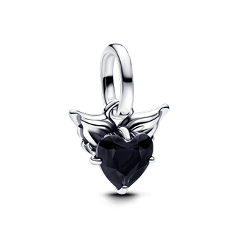 ME szárnyas fekete szív charm