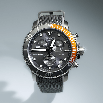 Tissot Seastar 1000 quartz szürke és narancs szövet szíjas búváróra
