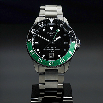 Tissot Seastar quartz GMT zöld fekete számlapos karóra